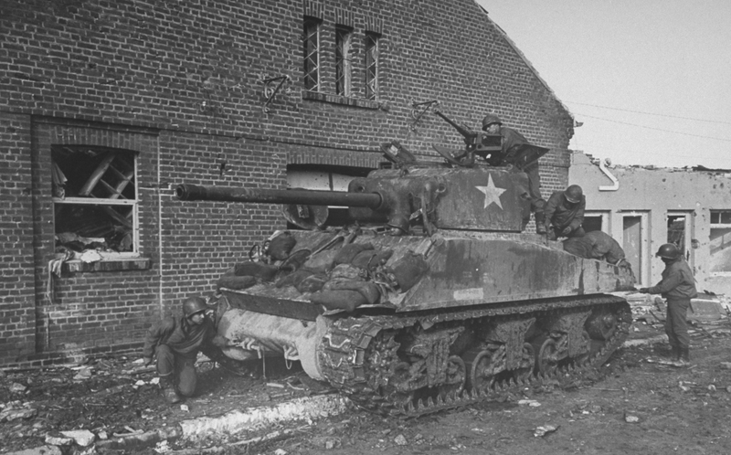 A M4A3 Sherman tank with African American crew, Germany 1945.